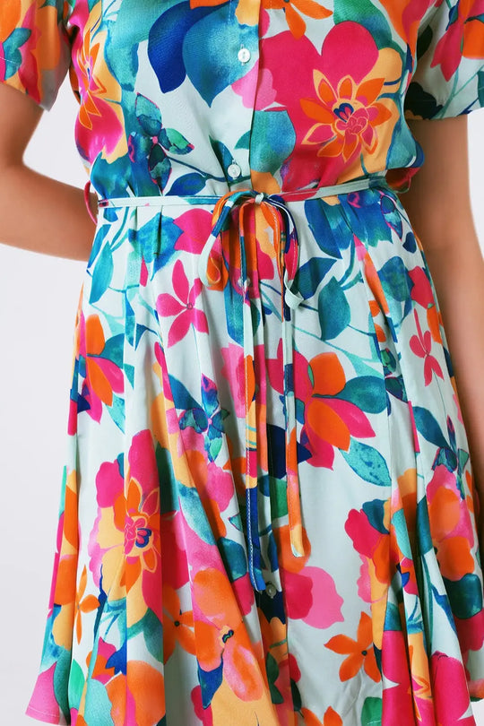 soft satin mini dress with flower print - Dresses