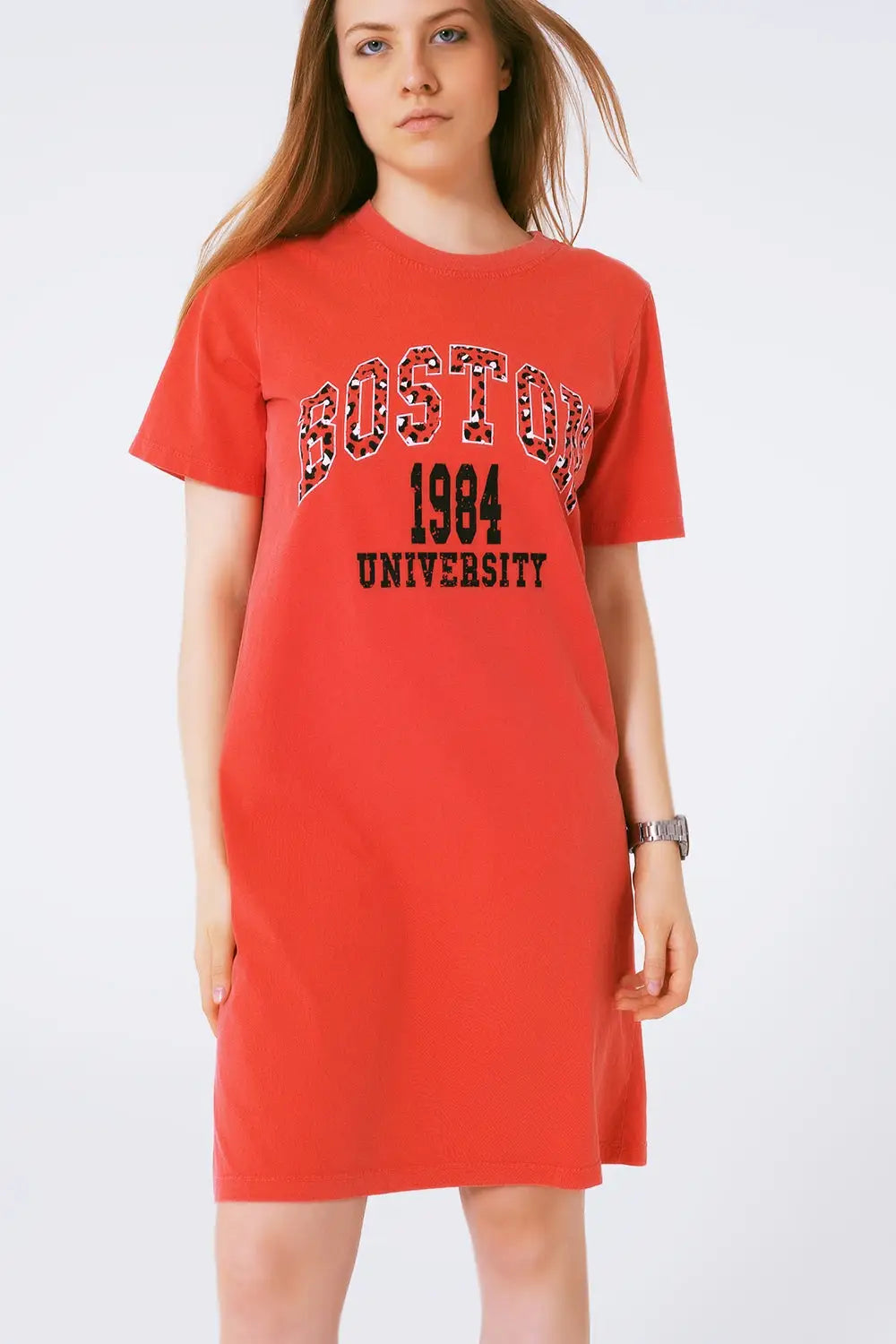 Red Midi T-Shirt Dress Boston 1984 University - ORANGE / ONE - Dresses T-Shirts