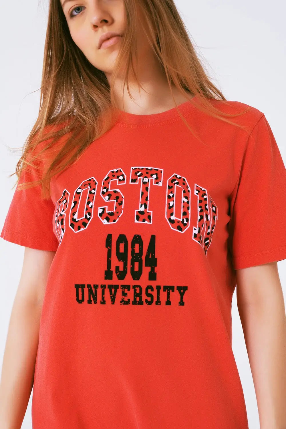 Red Midi T-Shirt Dress Boston 1984 University - ORANGE / ONE - Dresses T-Shirts