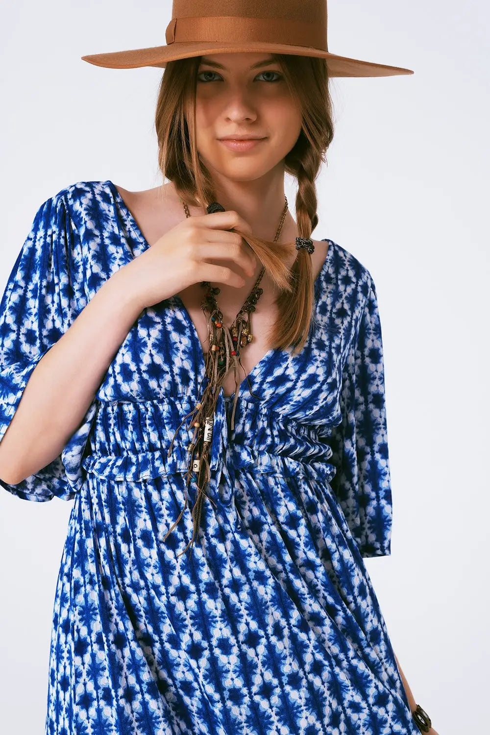 boho print maxi dress crossed on the back - Dresses