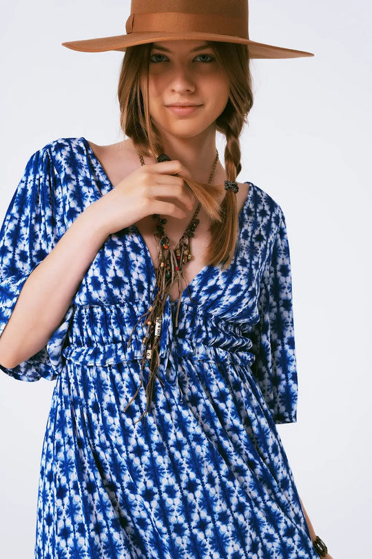 boho print maxi dress crossed on the back - Dresses