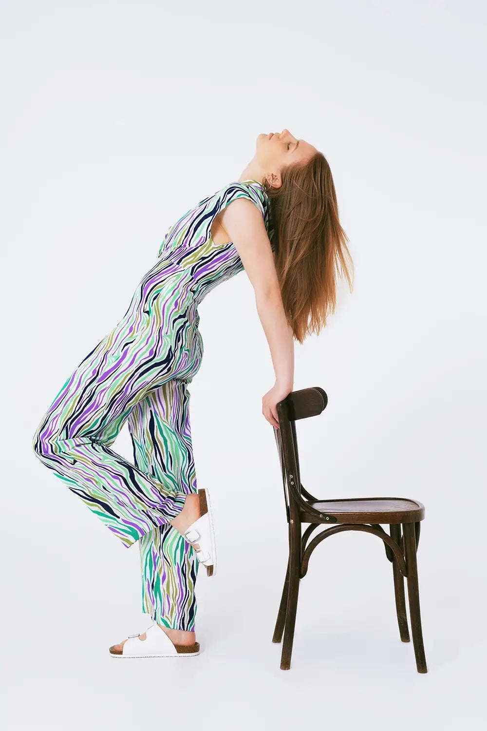 Jumpsuit With Smoking Collard in Multicolored Abstract Print - Jumpsuits