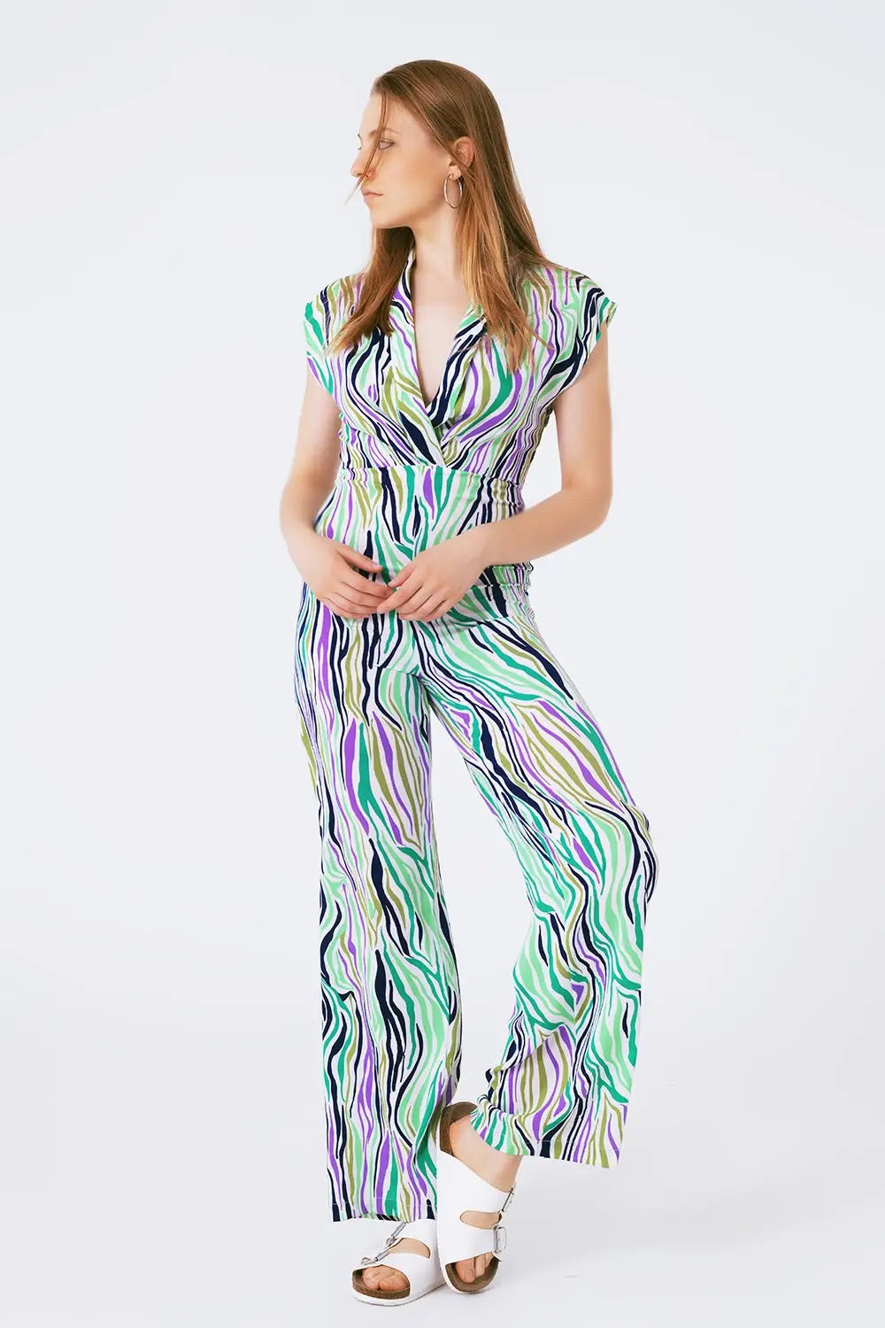Jumpsuit With Smoking Collard in Multicolored Abstract Print - Jumpsuits