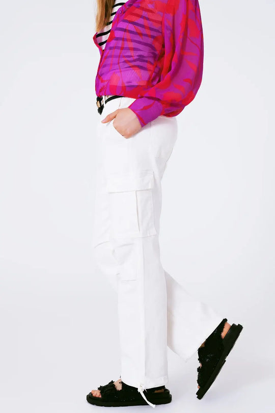 Straight Leg Cargo Pants in White - Colored Jeans