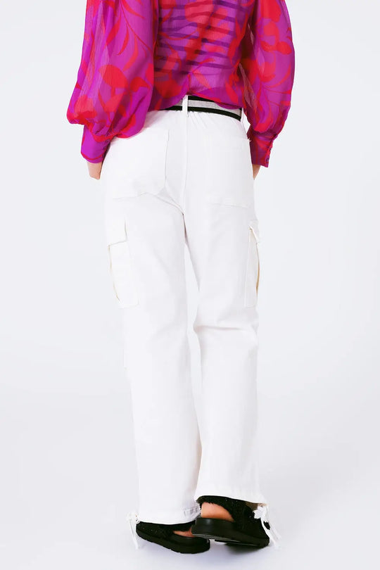 Straight Leg Cargo Pants in White - Colored Jeans