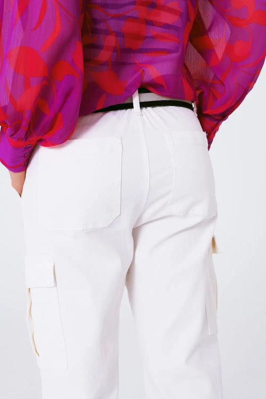 Straight Leg Cargo Pants in White - Colored Jeans