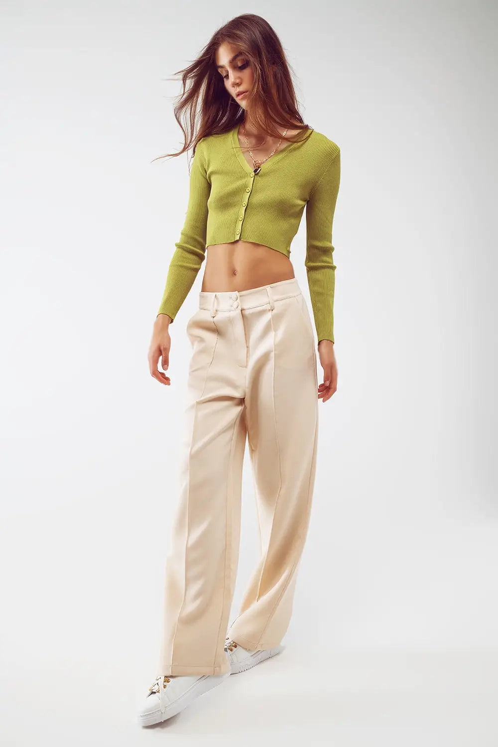 Knitted Cropped Cardigan in Green - Cardigans