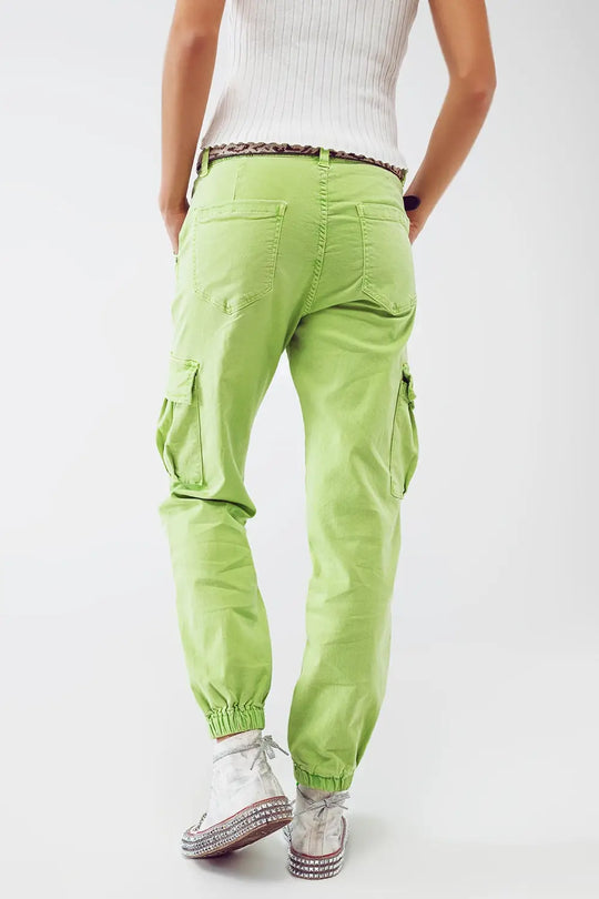 mint green cargo pants with elasticated waist and hem - Colored Jeans