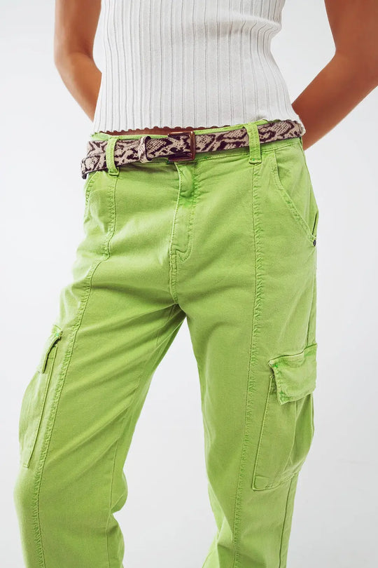 mint green cargo pants with elasticated waist and hem - Colored Jeans