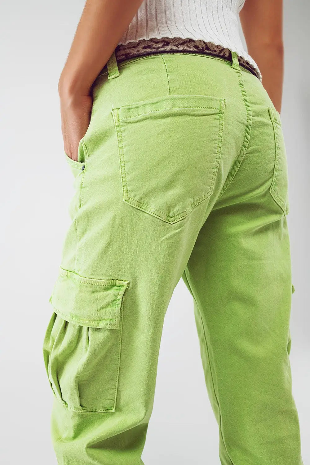 mint green cargo pants with elasticated waist and hem - Colored Jeans