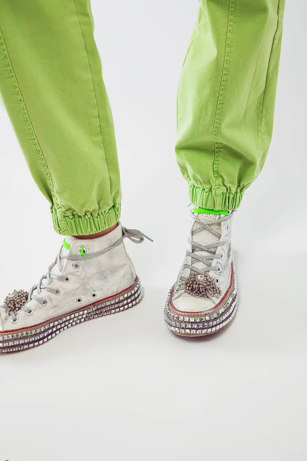 mint green cargo pants with elasticated waist and hem - Colored Jeans