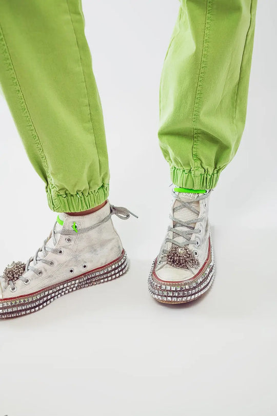 mint green cargo pants with elasticated waist and hem - Colored Jeans