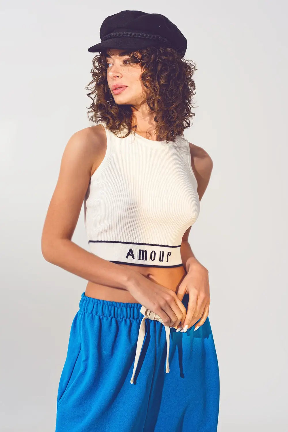 Knitted Tank Top with Amour Text in White - WHITE / ONE - Tops Sweaters