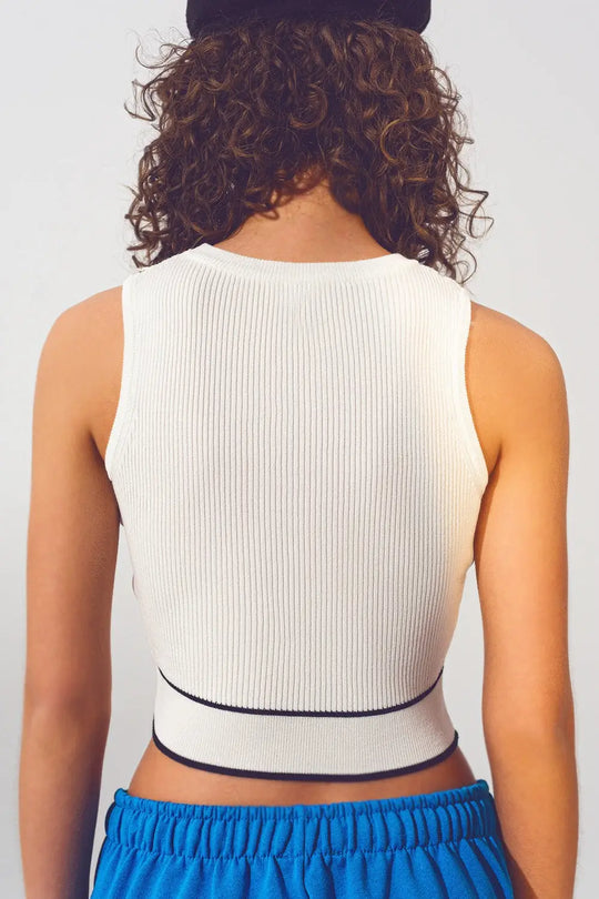 Knitted Tank Top with Amour Text in White - WHITE / ONE - Tops Sweaters