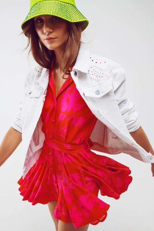 Broderie Denim Jacket in White - Jackets