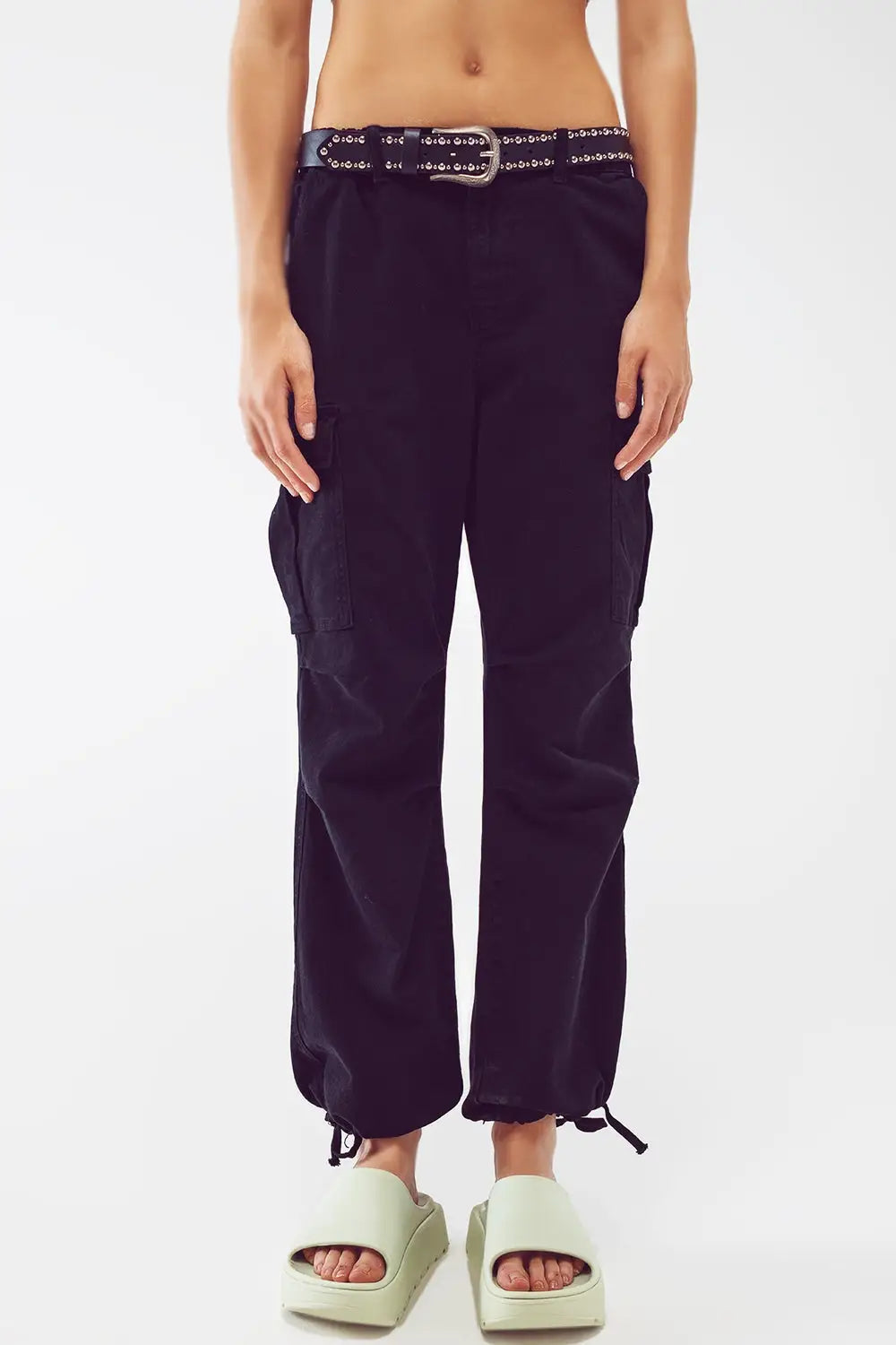 Cargo Pants with Tassel ends in black - Colored Jeans