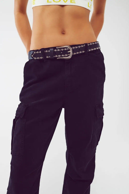 Cargo Pants with Tassel ends in black - Colored Jeans