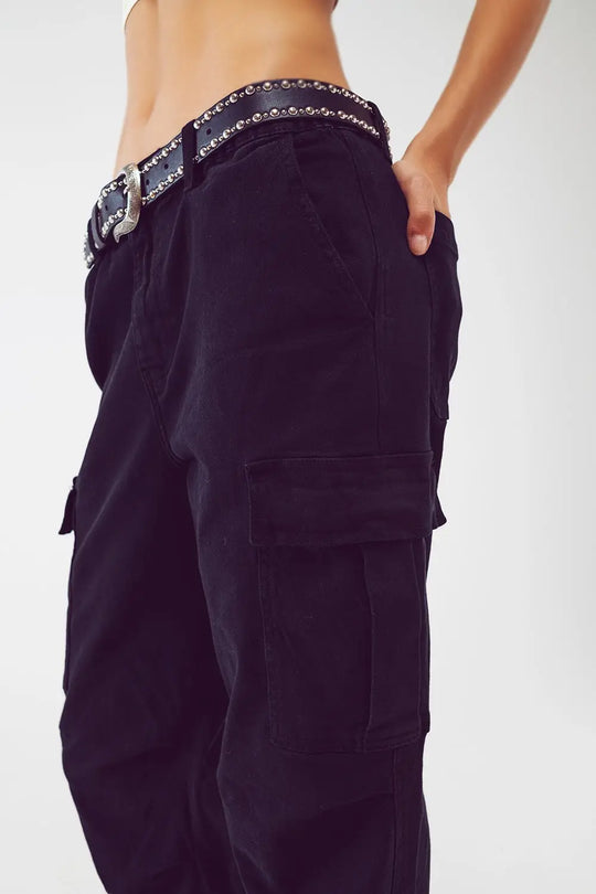 Cargo Pants with Tassel ends in black - Colored Jeans