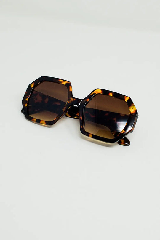 Hexagonal Oversized Sunglasses In Dark Tortoiseshell - BROWN / ONE - Sunglasses