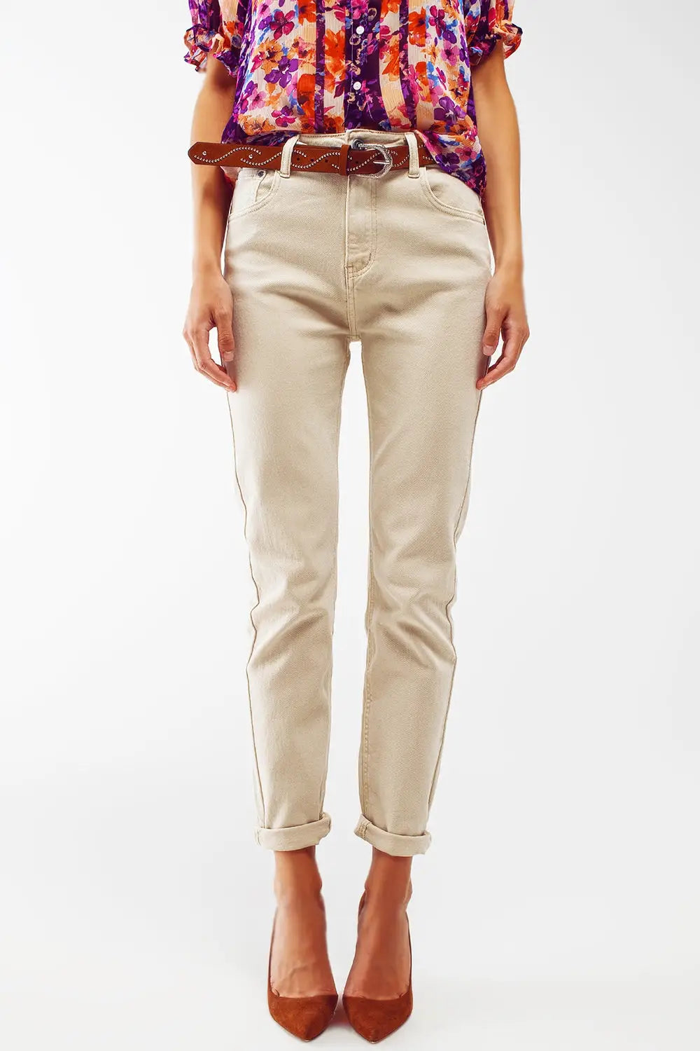Stretch Cotton skinny jeans in beige - Colored Jeans