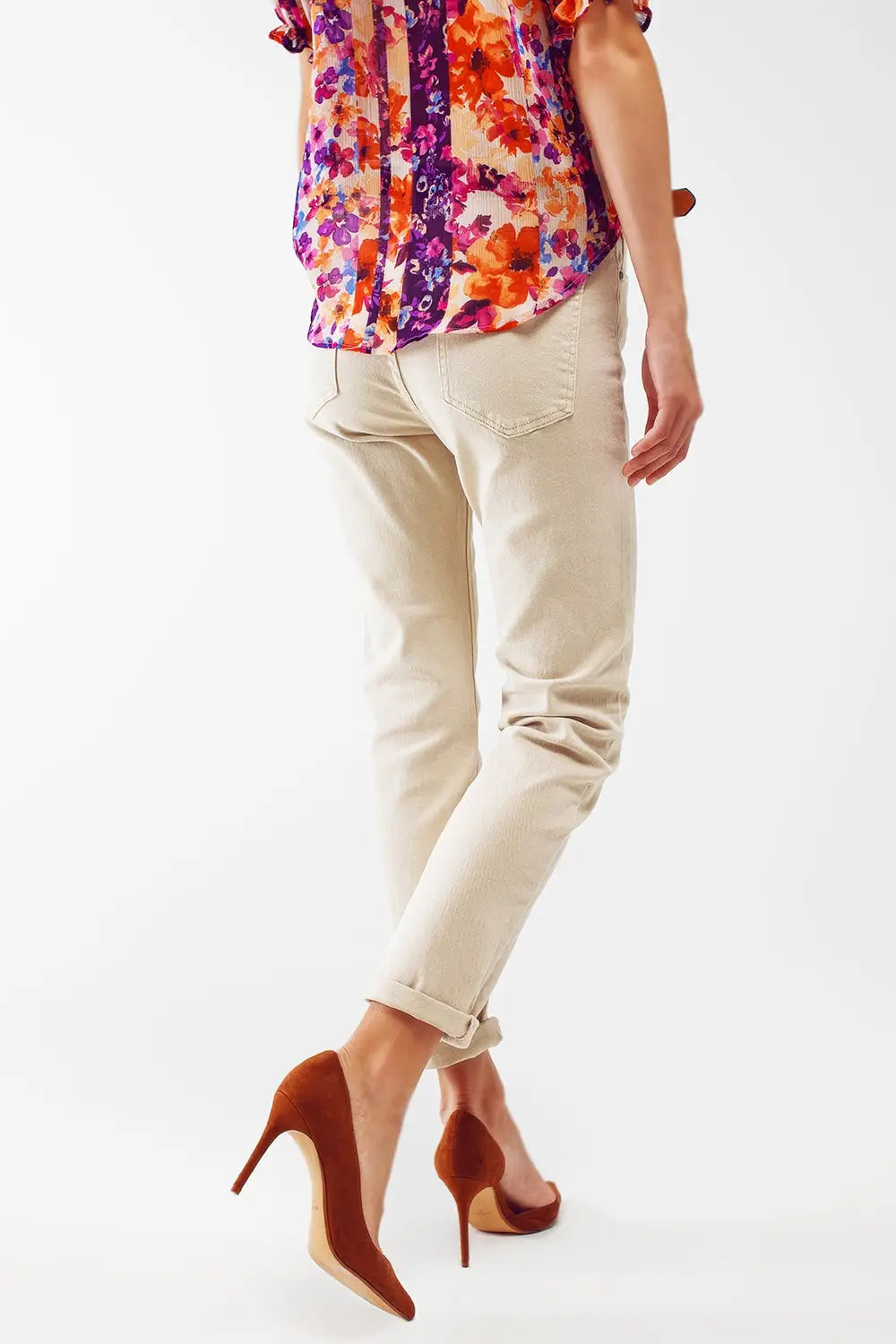 Stretch Cotton skinny jeans in beige - Colored Jeans