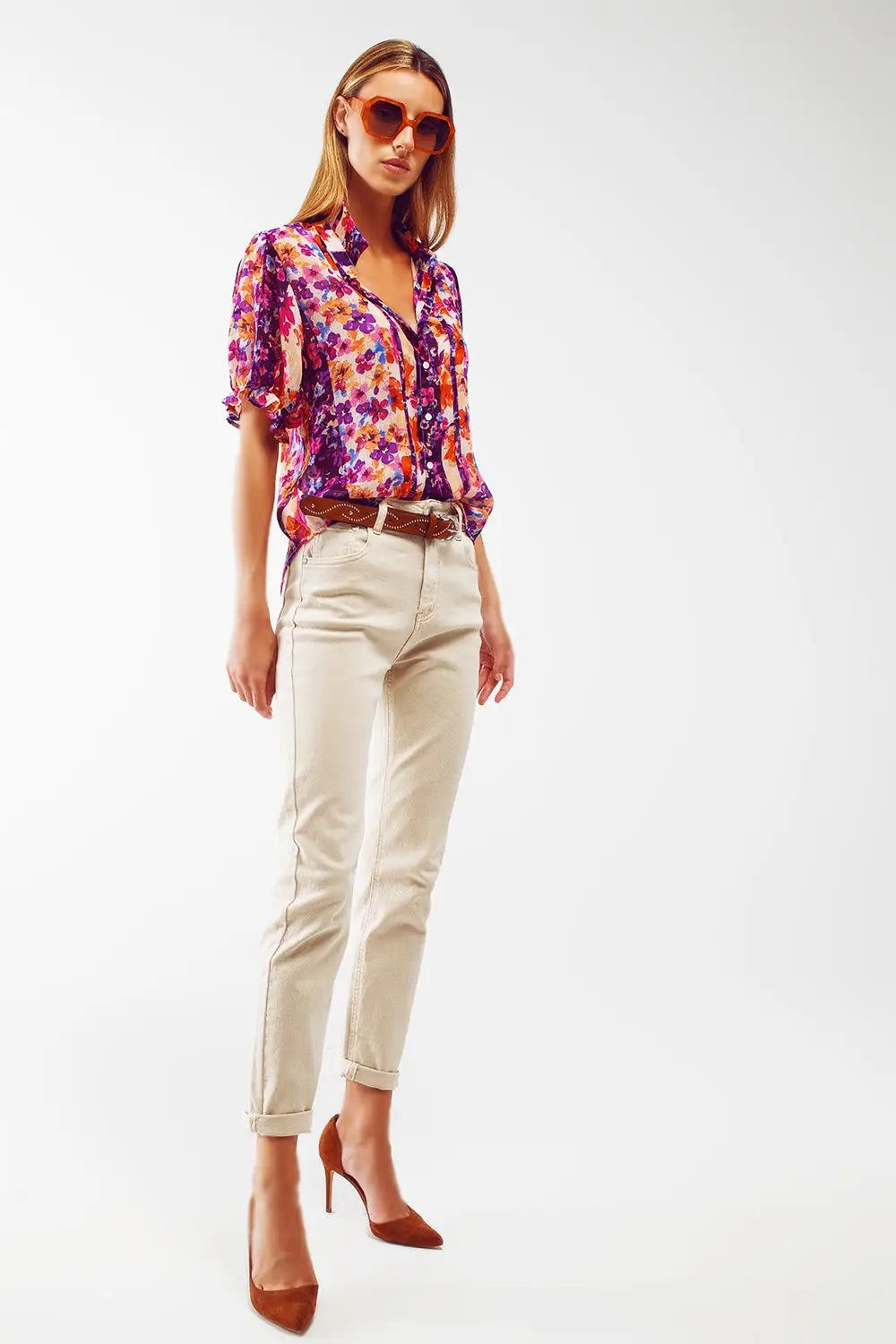 Stretch Cotton skinny jeans in beige - Colored Jeans