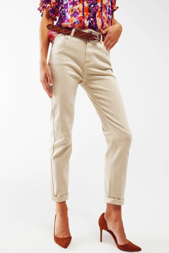 Stretch Cotton skinny jeans in beige - Colored Jeans