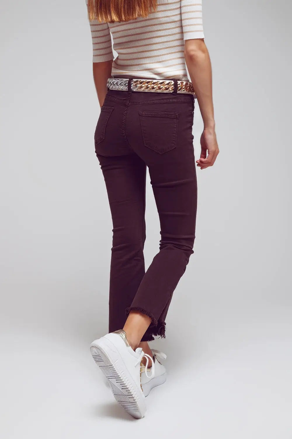 Flare jeans with raw hem edge in brown - Colored Jeans