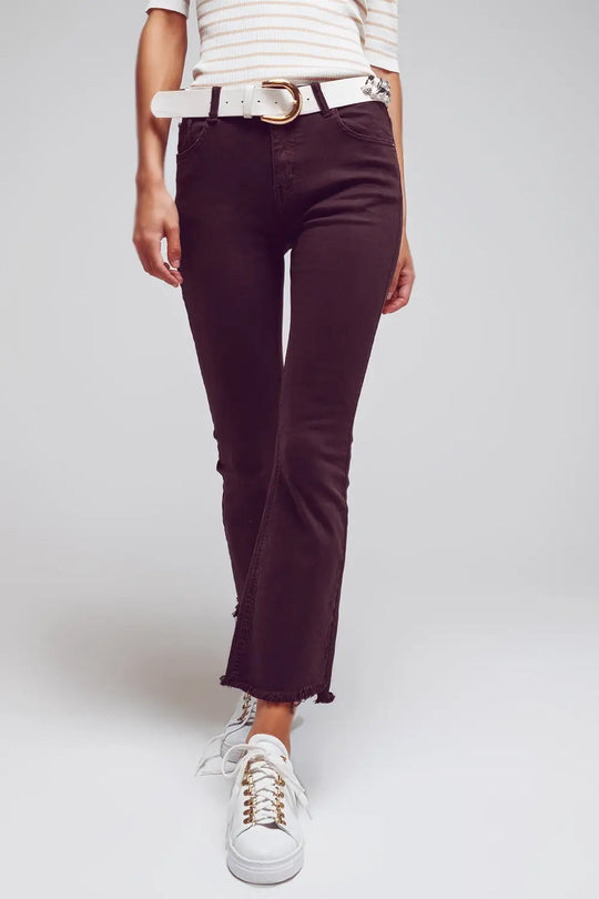 Flare jeans with raw hem edge in brown - Colored Jeans