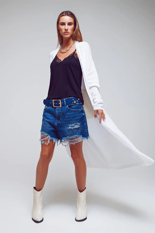 Midi Colourblock Cardigan in White - CREAM / ONE - Cardigans