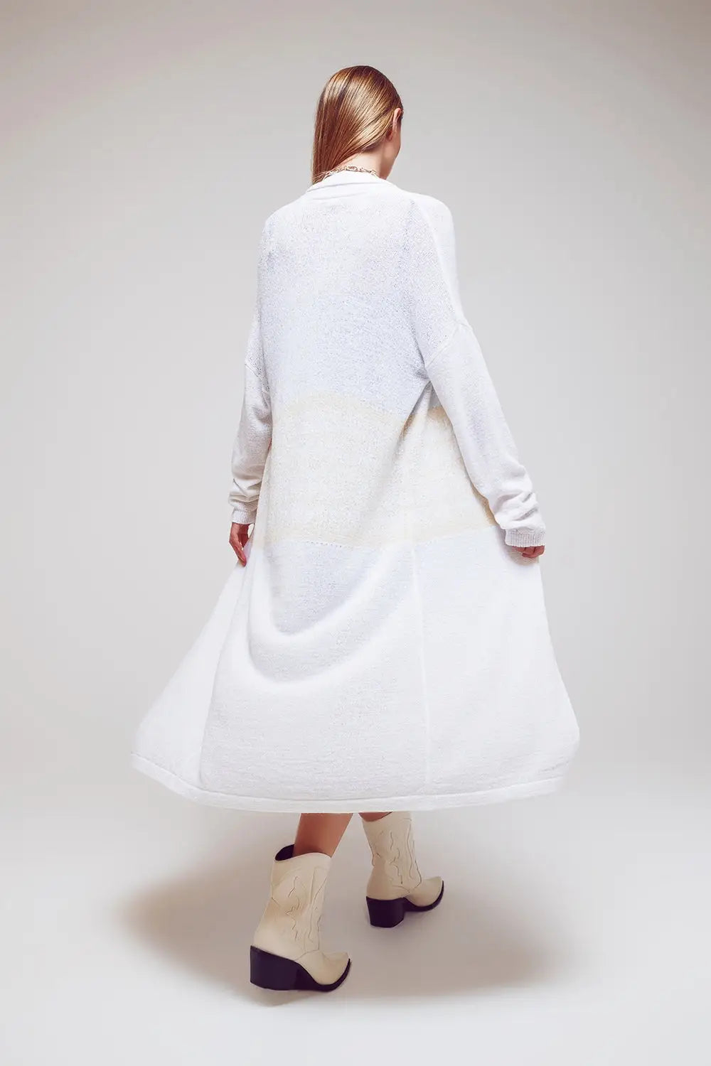 Midi Colourblock Cardigan in White - CREAM / ONE - Cardigans