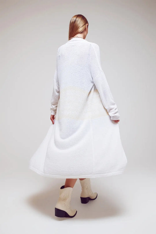 Midi Colourblock Cardigan in White - CREAM / ONE - Cardigans