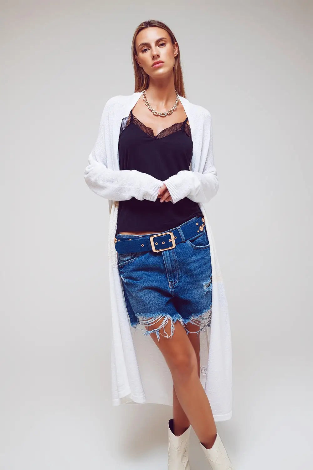 Midi Colourblock Cardigan in White - CREAM / ONE - Cardigans