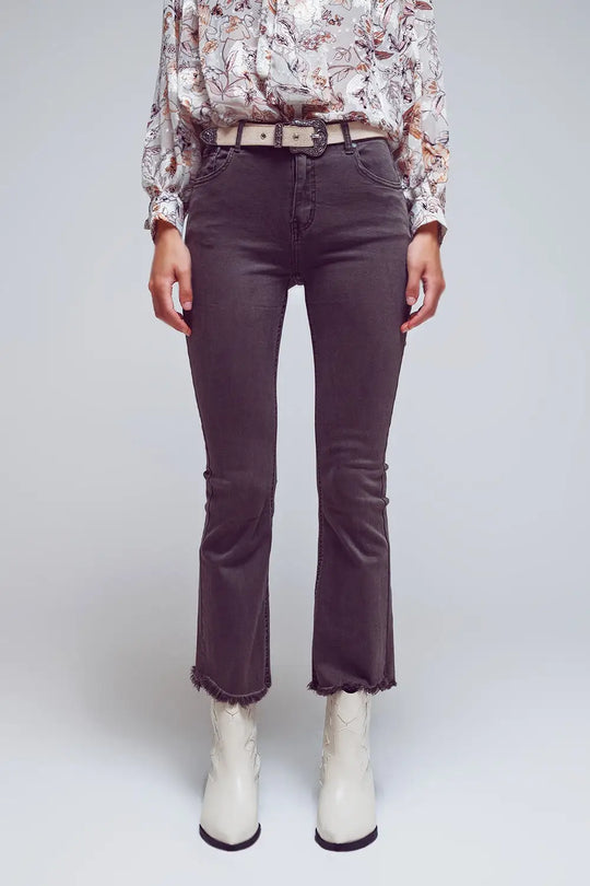 Flare jeans with raw hem edge in dark grey - Colored Jeans
