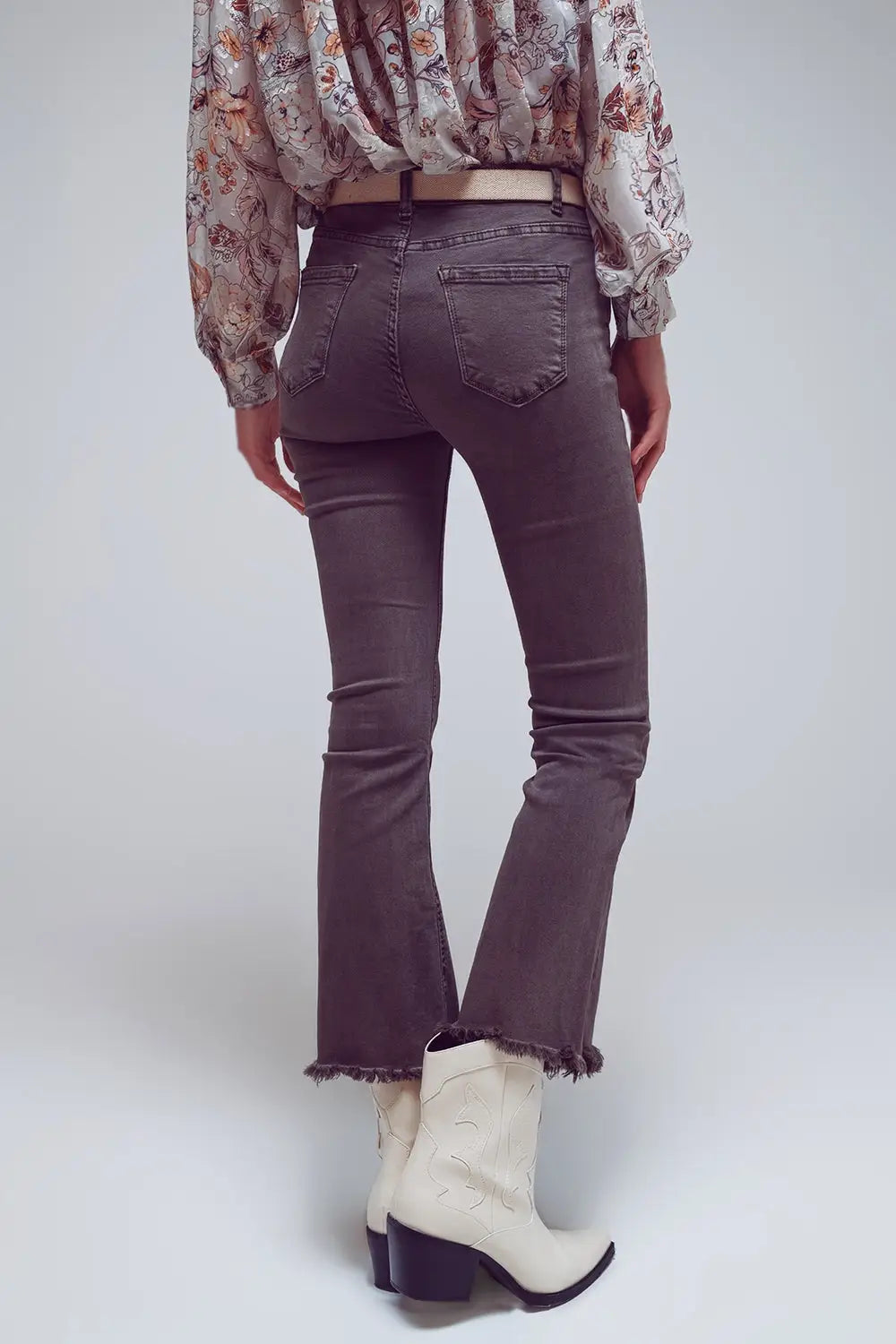Flare jeans with raw hem edge in dark grey - Colored Jeans