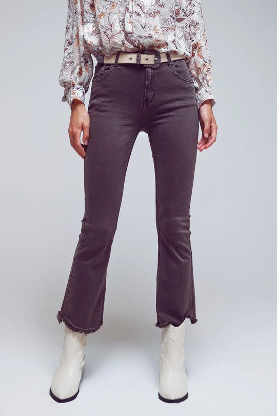 Flare jeans with raw hem edge in dark grey - Colored Jeans