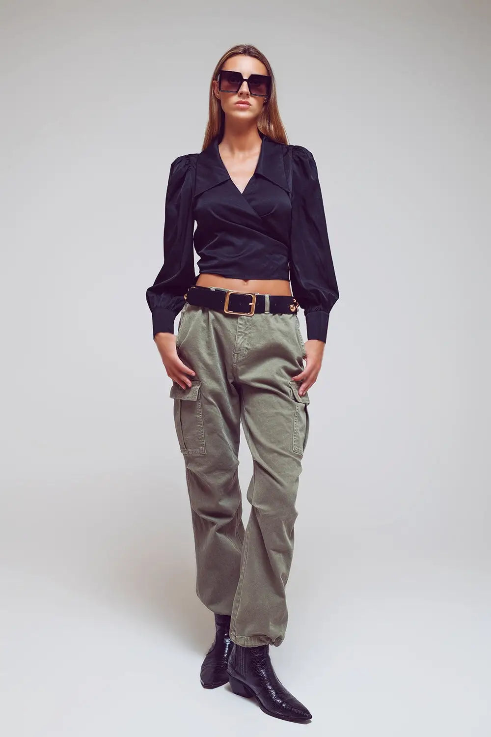 Cargo Pants with Tassel ends in Military Green - Colored Jeans
