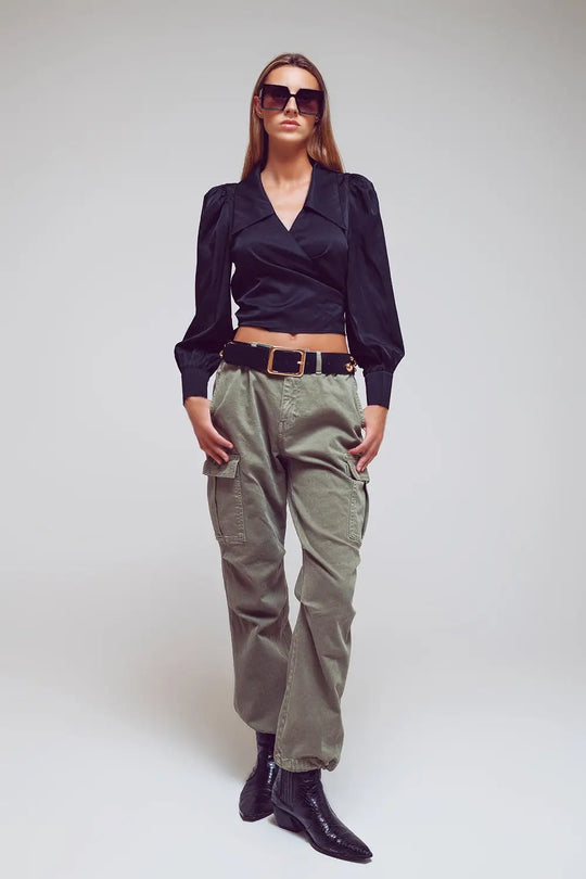 Cargo Pants with Tassel ends in Military Green - Colored Jeans