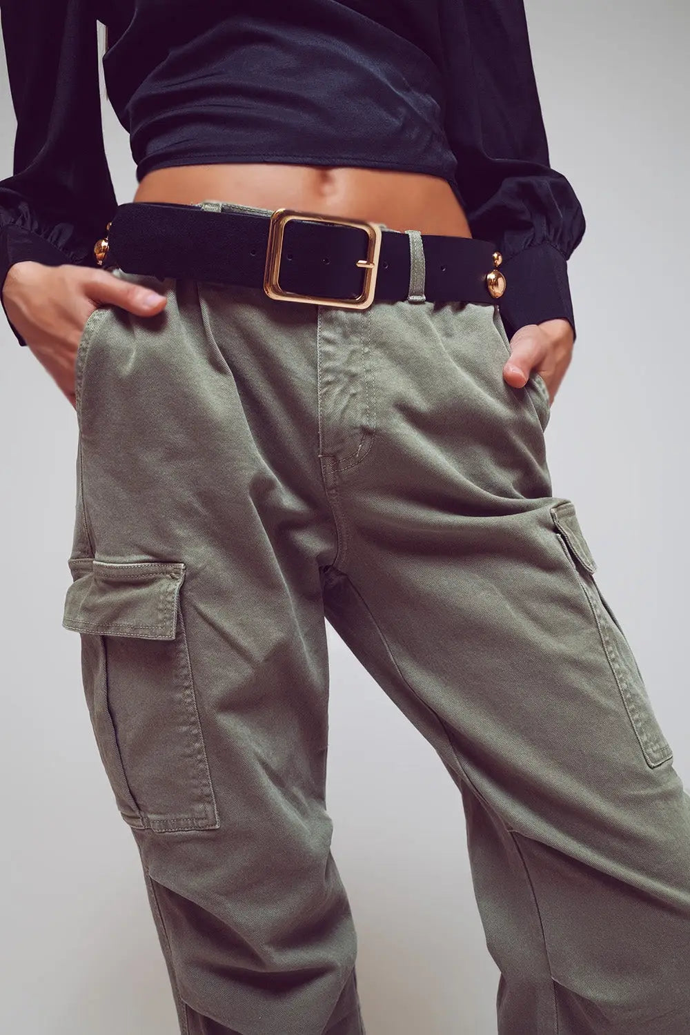 Cargo Pants with Tassel ends in Military Green - Colored Jeans