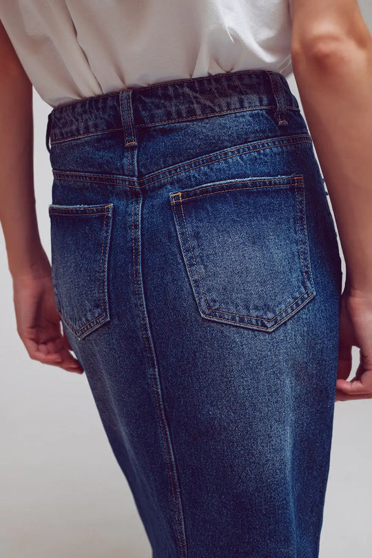 Maxi Pencil Denim Skirt With Panel Details In The Front - Skirts