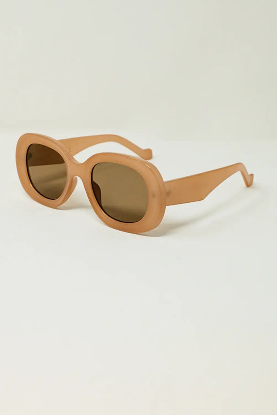 Oversized Circular Sunglasses in Tan - BEIGE / ONE - Sunglasses