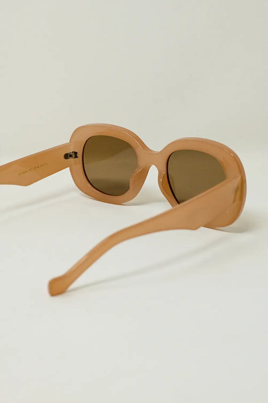 Oversized Circular Sunglasses in Tan - BEIGE / ONE - Sunglasses