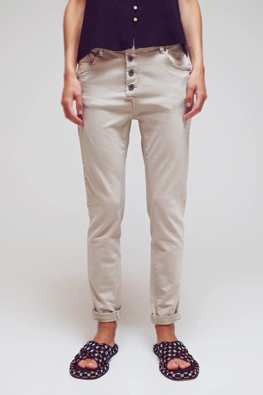 Exposed buttons skinny jeans in beige - Colored Jeans