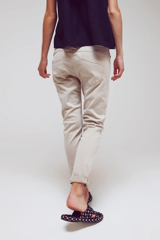 Exposed buttons skinny jeans in beige - Colored Jeans