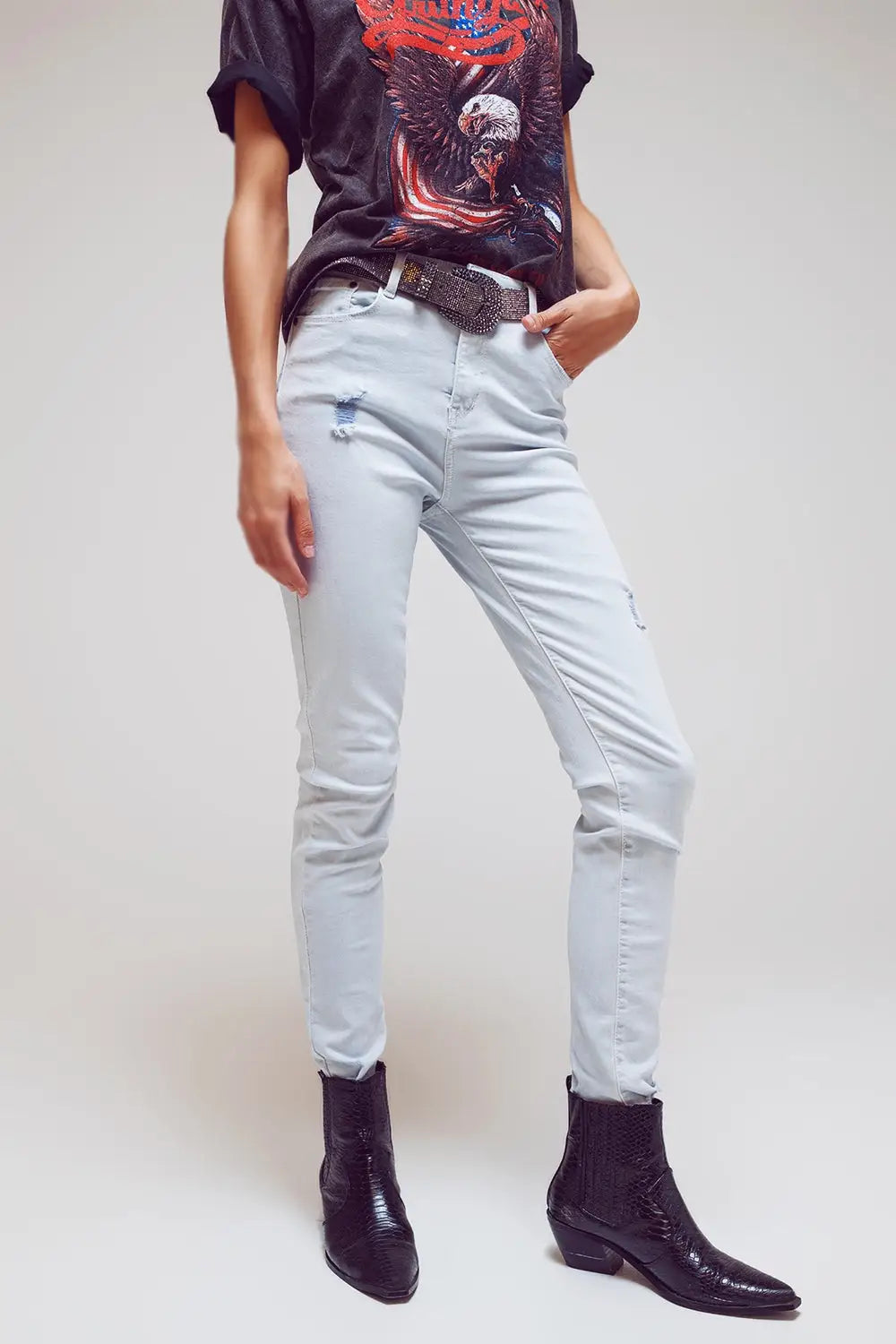 High waisted skinny jeans in Light blue - Colored Jeans