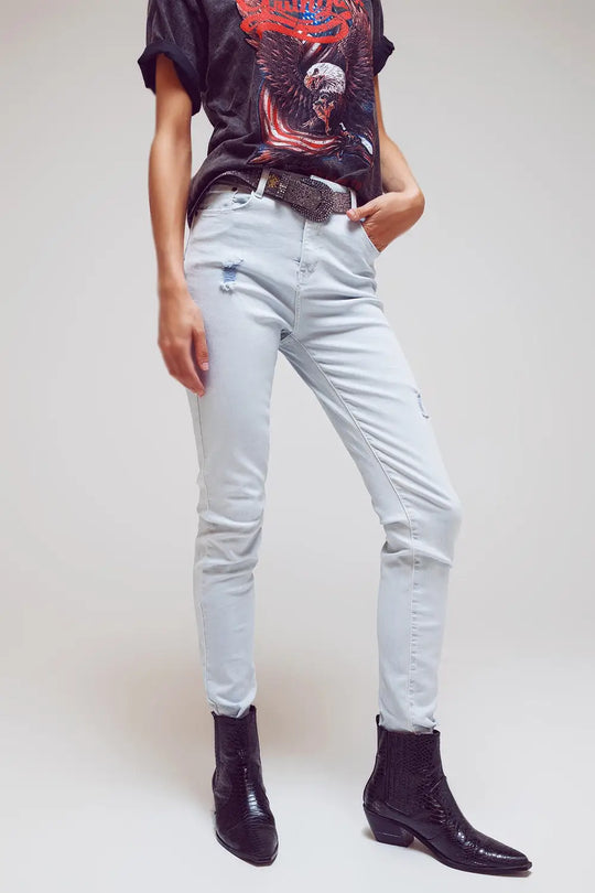 High waisted skinny jeans in Light blue - Colored Jeans