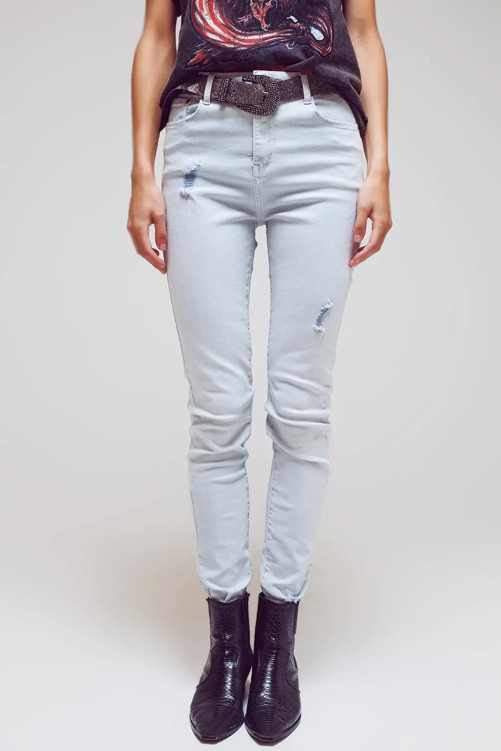 High waisted skinny jeans in Light blue - Colored Jeans