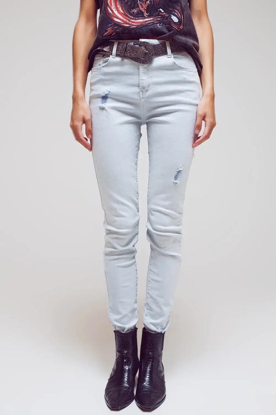 High waisted skinny jeans in Light blue - Colored Jeans