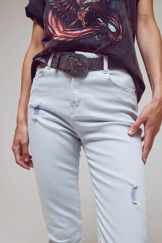 High waisted skinny jeans in Light blue - Colored Jeans