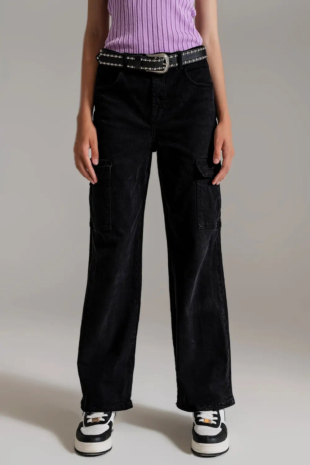 Straight Leg Cargo Jeans in Black - Colored Jeans